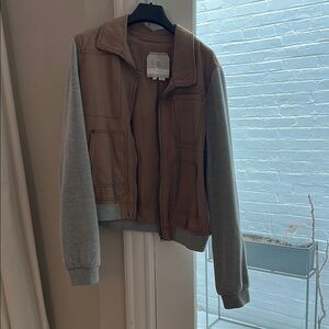 Two toned Brown and Gray Bomber Jacket